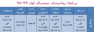 برنامه زمانبندی نیمسال اول 99-98